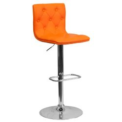 Flash Furniture Contemporary Tufted Orange Vinyl Adjustable Height Barstool with Chrome Base