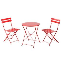 Grand patio Indoor Yard Sturdy Table and 2 Folding Chairs Patio Bistro Sets of 3 Furniture,Red