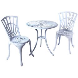 White Patio Furniture Weave Design Aluminum Bistro Set, 3-Piece