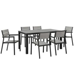 Modway Maine 7 Piece Outdoor Patio Dining Set with Cushion, Brown/Gray