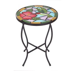 Adeco Round Side Table Plant Stand Flower Holder Accents Serving Snack Tea, Embossed Artistic Pa ...