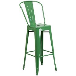 Flash Furniture 30” High Green Metal Indoor-Outdoor Barstool with Back