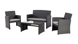 Grand Patio Outdoor Furniture Sets, Wicker Conversation Set with Glass Top Table (4-Piece Set) , ...