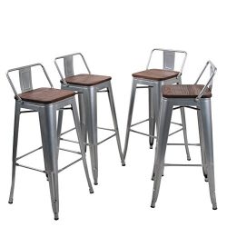 Tongli Metal Barstools Set Industrial Counter Height Stools(Pack of 4) Patio Dining Chair Silver ...