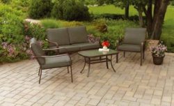 Mainstays Stanton Cushioned 4-Piece Patio Conversation Set, Seats 4 Brown