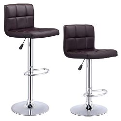 Costway Set Of 2 Swivel Black Bonded Leather Barstool Adjustable Hydraulic Bar Stool (Brown)