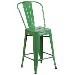 Flash Furniture 24” High Green Metal Indoor-Outdoor Counter Height Stool with Back