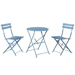 Grand patio Outdoor Folding Bistro Patio Balcony Furniture Sets,Flat Foldable Chairs and Table,Blue