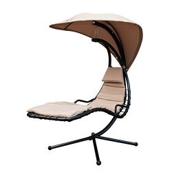 SunLife Porch Swing Patio Hanging Chaise Sling Hammock Lounger Chair with Arc Stand, Canopy, Cus ...