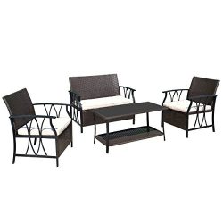 Tangkula 4 PCS Outdoor Furniture Set Wicker Rattan Patio Garden Conversation Set