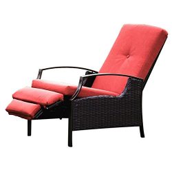 Naturefun Indoor/Outdoor Wicker Adjustable Recliner Chair, Relaxing Lounge Chair with Thick Spun ...