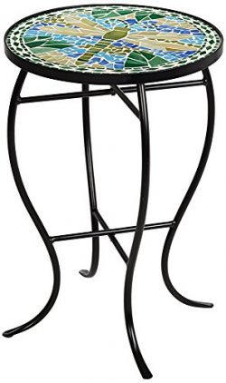 Dragonfly Mosaic Black Iron Outdoor Accent Table