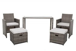 Wicker Patio Furniture Set, Chicreat 5 PC Set with Table Chairs and Ottomans , Gery Rattan with  ...