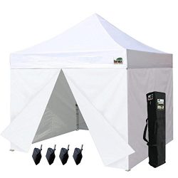 Eurmax 10 X 10 Ez Pop up Canopy Gazebo Commercial Tent with 4 Zippered Sides and Carry Bag, White