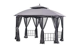 Sunjoy Large Capri Gazebo with Netting, 12′ by 10′, Gray