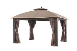 Sunjoy 12′ x 10′ Sonoma Wicker Gazebo, Large, Brown/Gold Trim