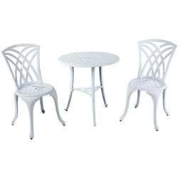 White Weave Design Aluminum Bistro Set, 3-Piece