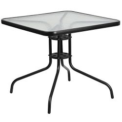 Flash Furniture 31.5” Square Tempered Glass Metal Table