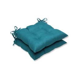 Pillow Perfect Outdoor Rave Teal Wrought Iron Seat Cushion, Set of 2