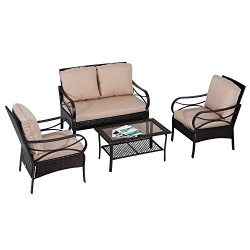 Outsunny 4pc Rattan Wicker Outdoor Patio Furniture Conversation Set – Coffee/Brown