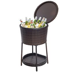 Giantex Rattan Ice Bucket Bar Table Cooler Patio Wicker Furniture, All-Weather Beverage Cooler w ...