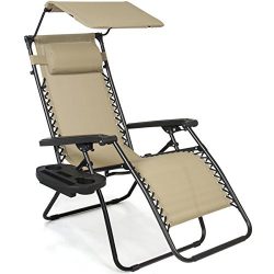 Best Choice Products Zero Gravity Canopy Sunshade Lounge Chair Cup Holder Patio Outdoor Garden Tan