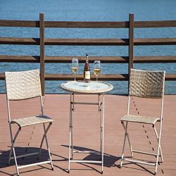 Durable Patio Furniture Iron Frame Bistro Set, Beige