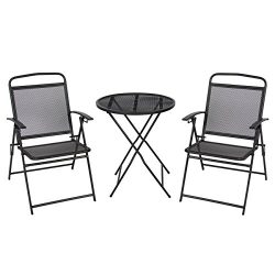 Best ChoiceProducts 3 Piece Patio Bistro Set Outdoor Table and Chairs Wrough Iron, Black Finish