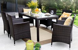 Baner Garden Outdoor Furniture Complete Patio 7Piece Pe Wicker Rattan Garden Dining Set, Brown ( ...