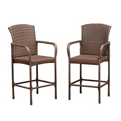 Costway Rattan Wicker Bar Stool Outdoor Backyard Chair Patio Furniture With Armrest – Set of Two