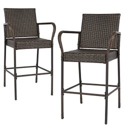 Best Choice Products Set of 2 Outdoor Brown Wicker Barstool Outdoor Patio Furniture Bar Stool