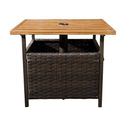 SunLife Outdoor Patio PE Rattan Wicker Bistro Table Base Stand with Umbrella Hole in Garden