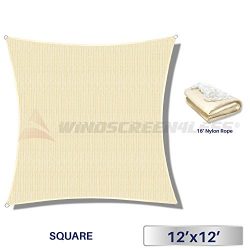 12′ x 12′ Sun Shade Sail UV Block Fabric Canopy in Beige Sand Square for Patio Garde ...