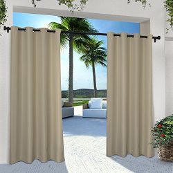 Exclusive Home Curtains Indoor/Outdoor Solid Cabana Grommet Top Window Curtain Panel Pair, Taupe ...