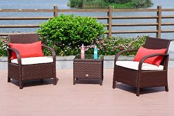 Cloud Mountain Patio Bistro Set 3 Piece Sofa Set Outdoor Rattan Furniture Set Conversation Secti ...