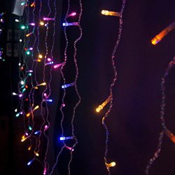 XPH Icicle Curtain Light 33M 300 LED Colorful Icicle Curtain Light with Tail Connector for Xmas  ...