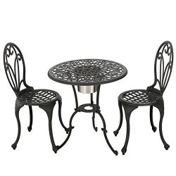 Black Iron Gold Patio Furniture 3pc Bistro Set With Ice Bucket