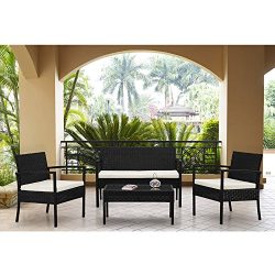 Patio Furniture Set Clearance Dining Set 4 Piece Balcony Outdoor Garden Rattan Furniture Set Whi ...