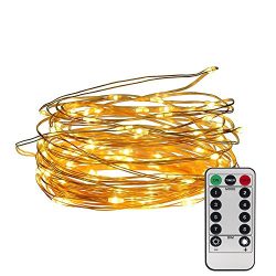 100 LED Copper Wire Starry String Lights with 8 Modes Remote Control 3AA Battery Operated, 33 Fe ...