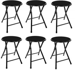 18″ Premium Lightweight Black Folding Cushioned Stool Outdoor Indoor Barstool Chair (6 Pack)