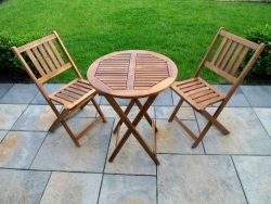 Classic Slat Design Acacia Hardwood 3 pc. Folding Patio Bistro Set (2 Person ) 22L x 22W x 29H i ...