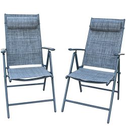 PatioPost Folding Chairs Adjustable Outdoor Recliner Patio 2 Persons Textilene Poolside Garden L ...