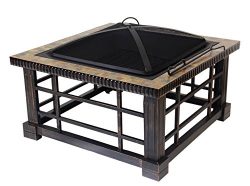 Patio Watcher Fire Pit Fire Table for Outdoor Patio Backyard, 30-inch Square Natural Slate Top F ...