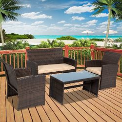 Best Choice Products 4pc Wicker Outdoor Patio Furniture Set Custioned Seats