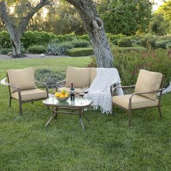 Best Choice Products 4 Piece Cushioned Patio Furniture Set W/ Loveseat, 2 Chairs, Coffee Table Beige