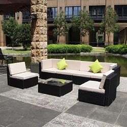 U-max 7 Piece 3-14 Pieces Patio PE Rattan Wicker Sofa Sectional Furniture Set (BK-7 Pieces)