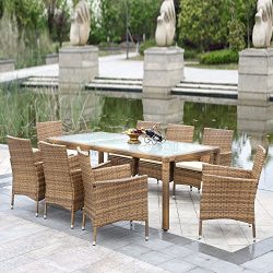 iKayaa 9PCS Outdoor Dining Set Wicker Patio Table and Chairs Furniture Set