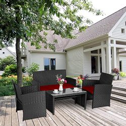 Cloud Mountain 4 Piece Rattan Furniture Set Patio Conversation Set Sectional Wicker Rattan Furni ...