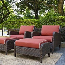 Crosley Furniture Kiawah 4-Piece Outdoor Wicker Conversation Set with Sangria Cushions – Brown