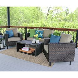 Leisure Made Draper Wicker Seating, Tan Fabric, 4 Piece